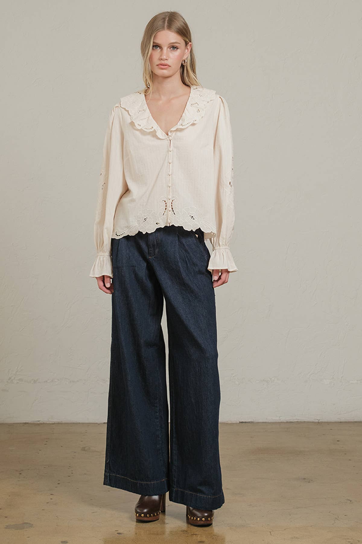 Embroidered Eyelet Collar Blouse