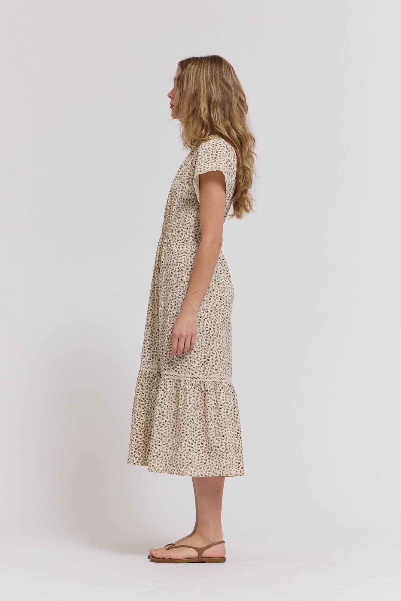 Scallop Trim Cotton Midi Dress