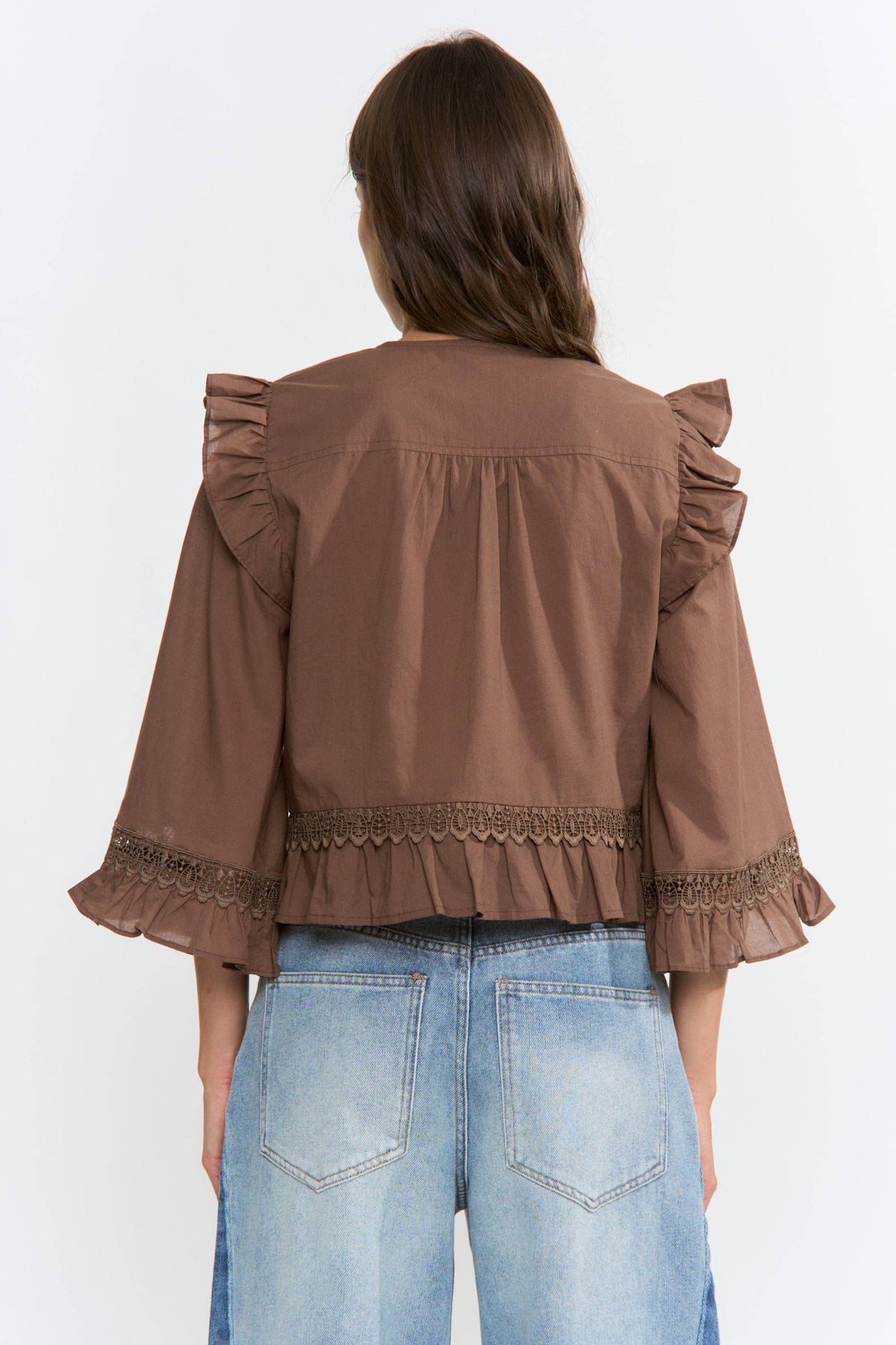 Ruffle Blouse with Lace Trim