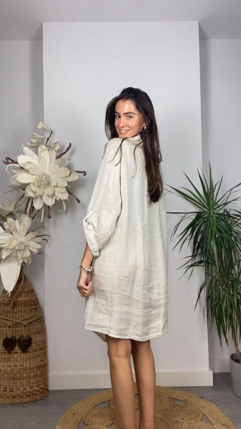Ref-89075 SHORT SHIRT 100% LINEN: BEIGE