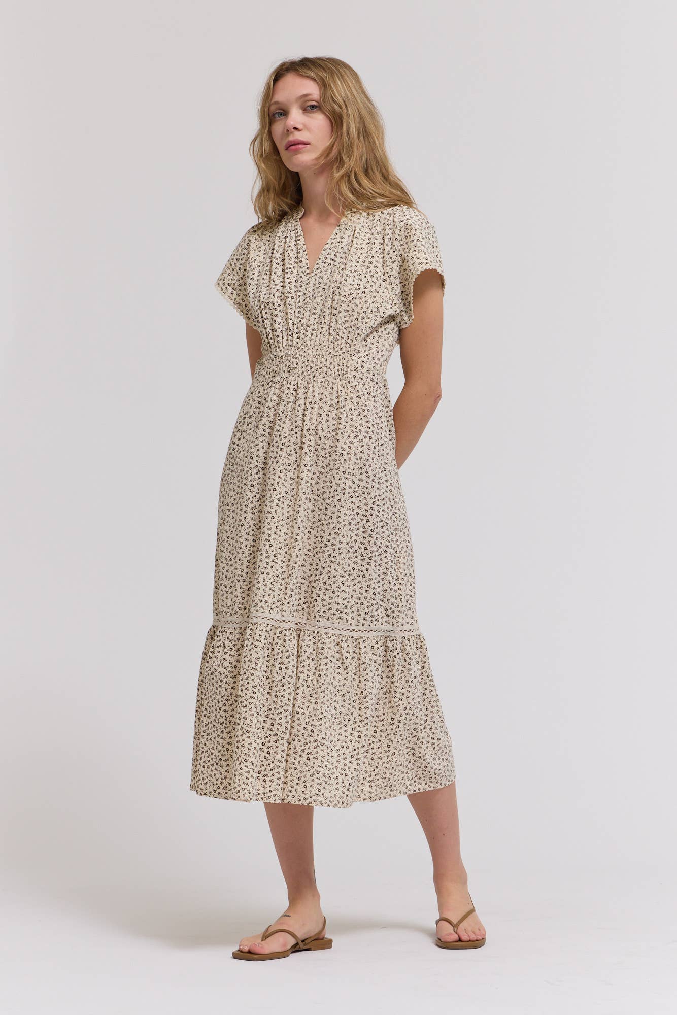 Scallop Trim Cotton Midi Dress