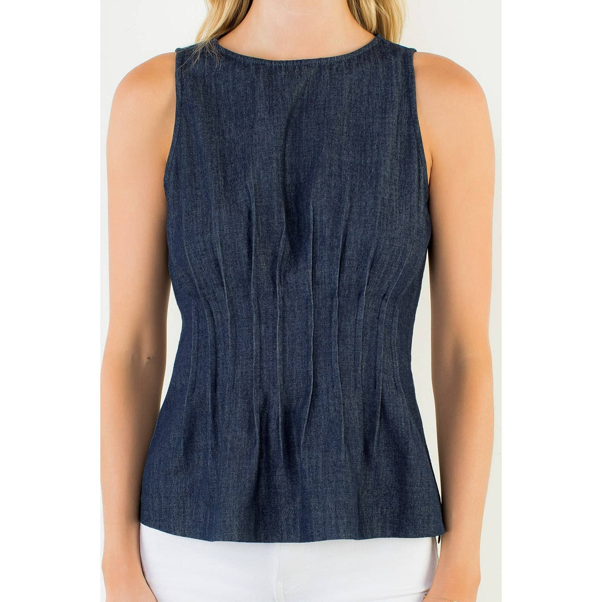 Denim Pleated Top