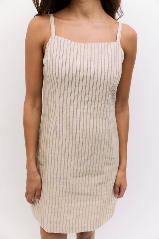 The Casey Dress in Oatmeal Stripe