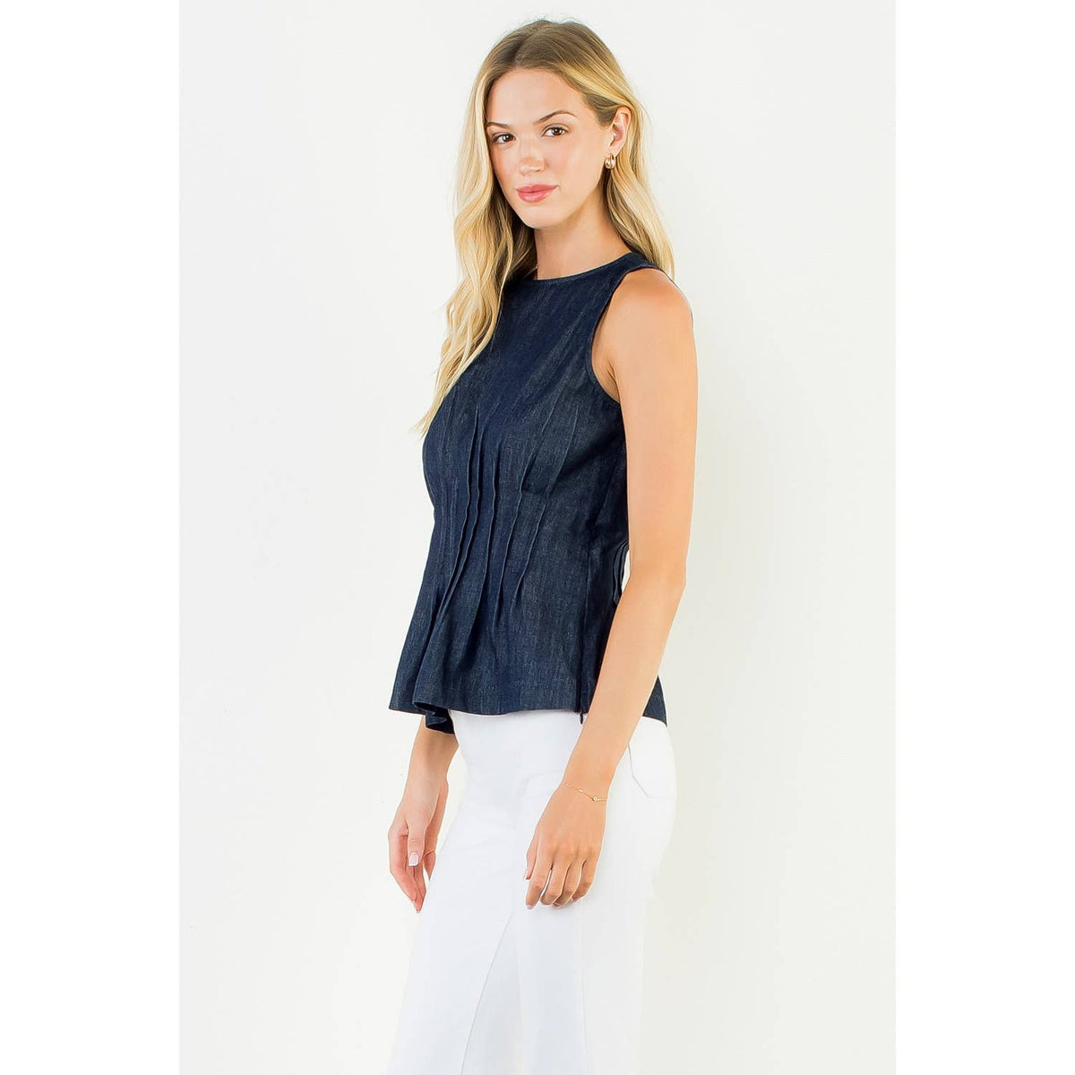 Denim Pleated Top
