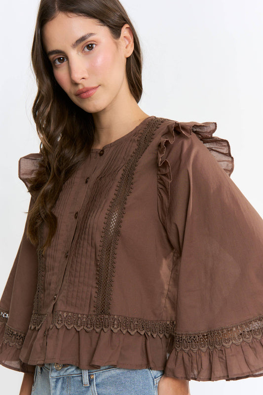 Ruffle Blouse with Lace Trim