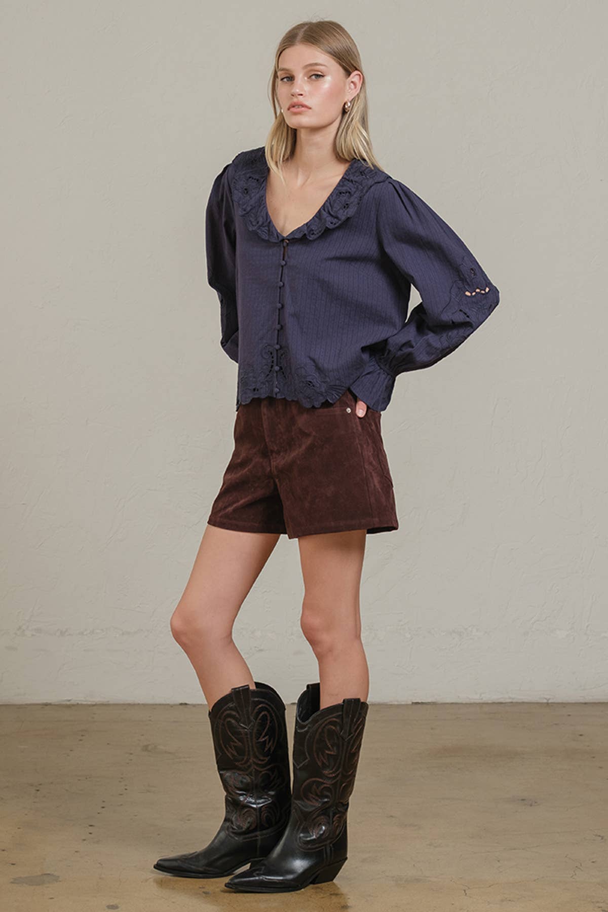 Embroidered Eyelet Collar Blouse