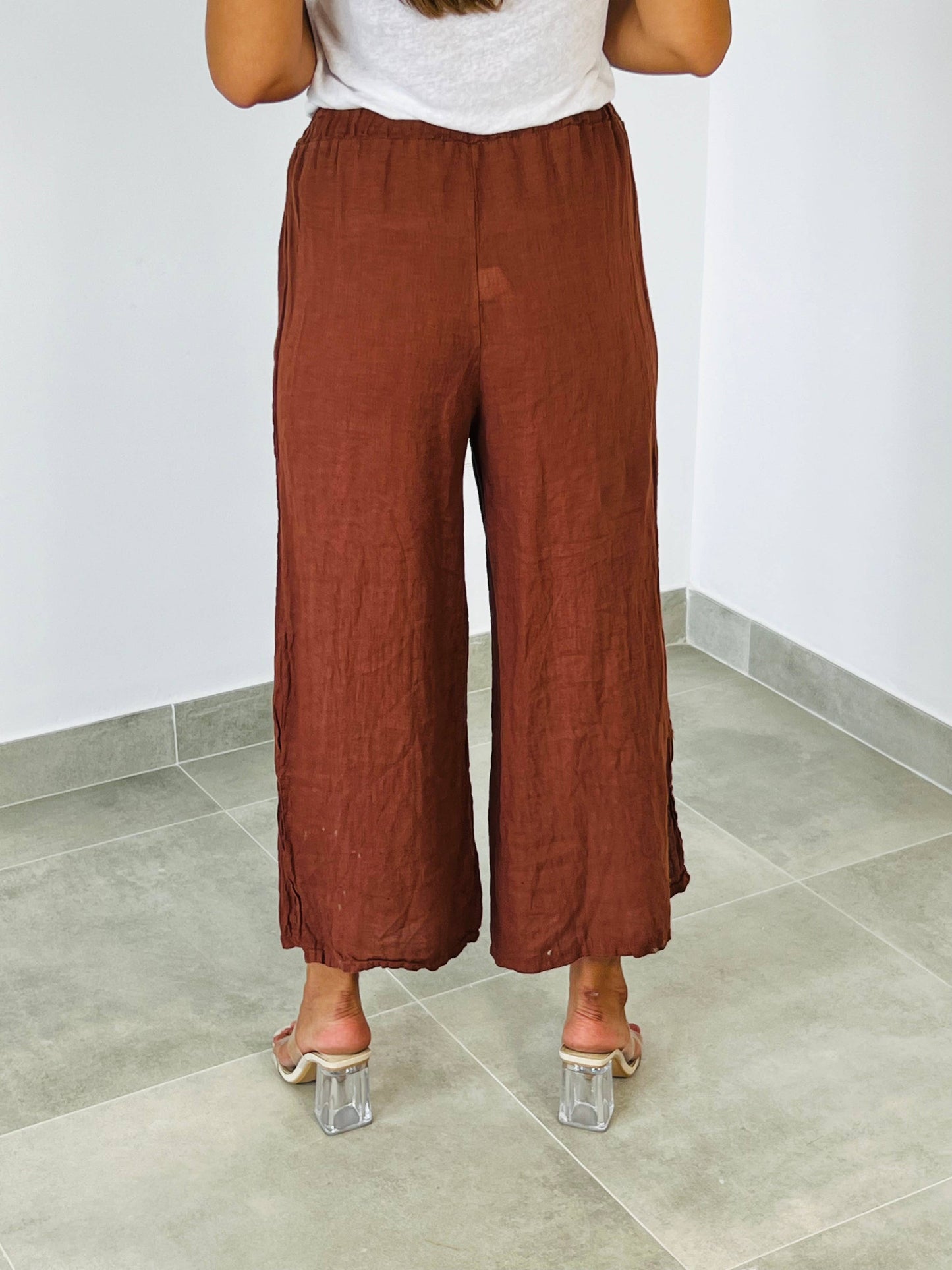 Ref-6380 100% LINEN PANTS: Khaki
