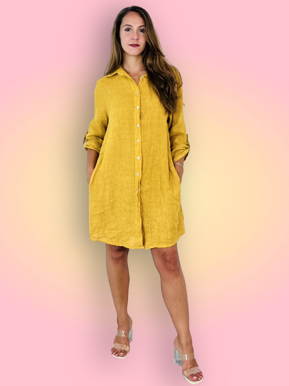 Ref-89075 SHORT SHIRT 100% LINEN: BEIGE