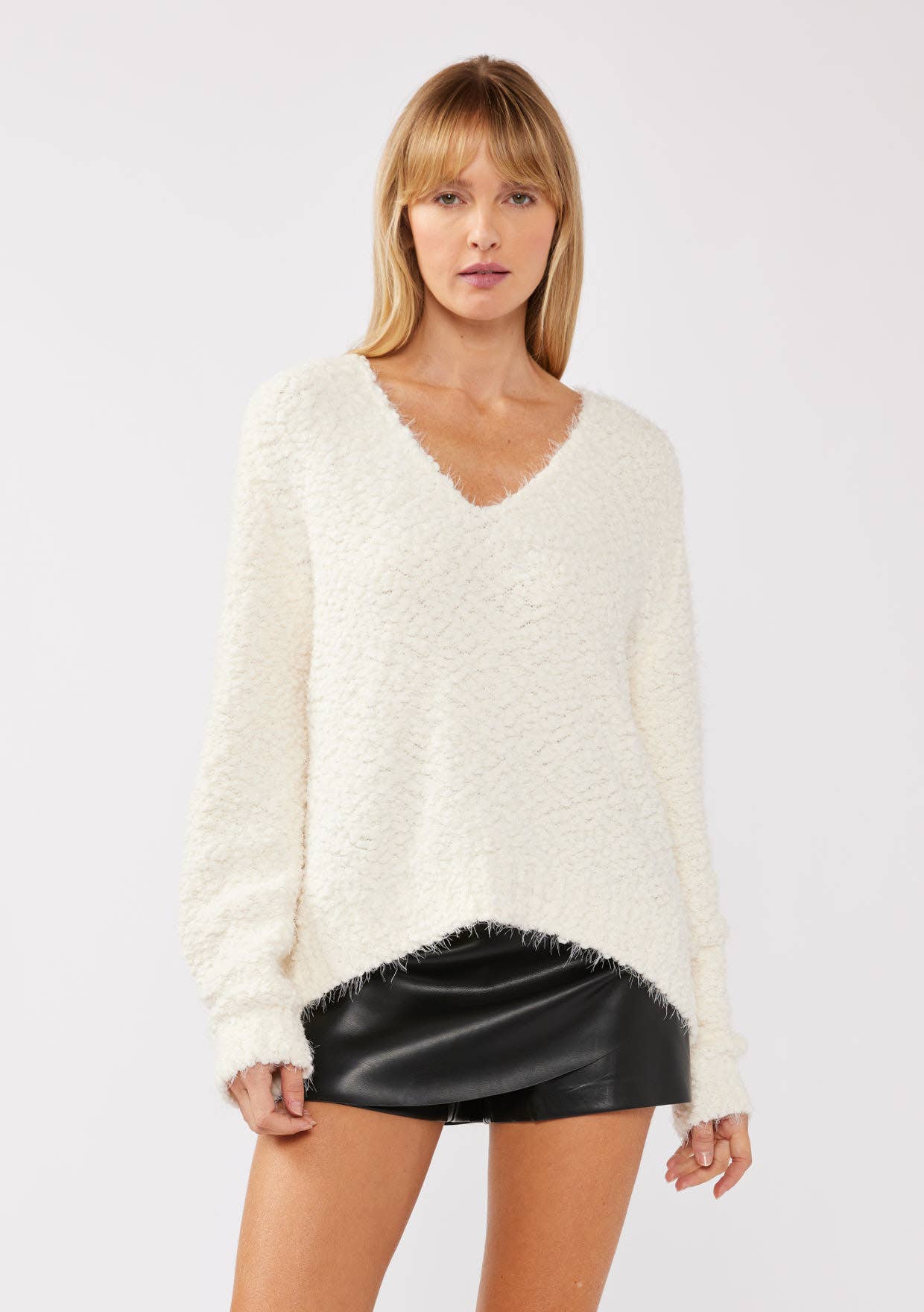 Fuzzy Pullover Sweater - White