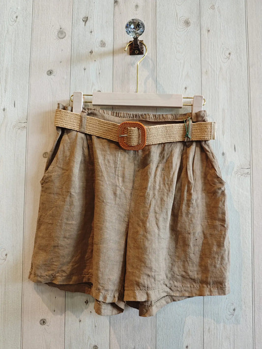 Camel Linen Shorts
