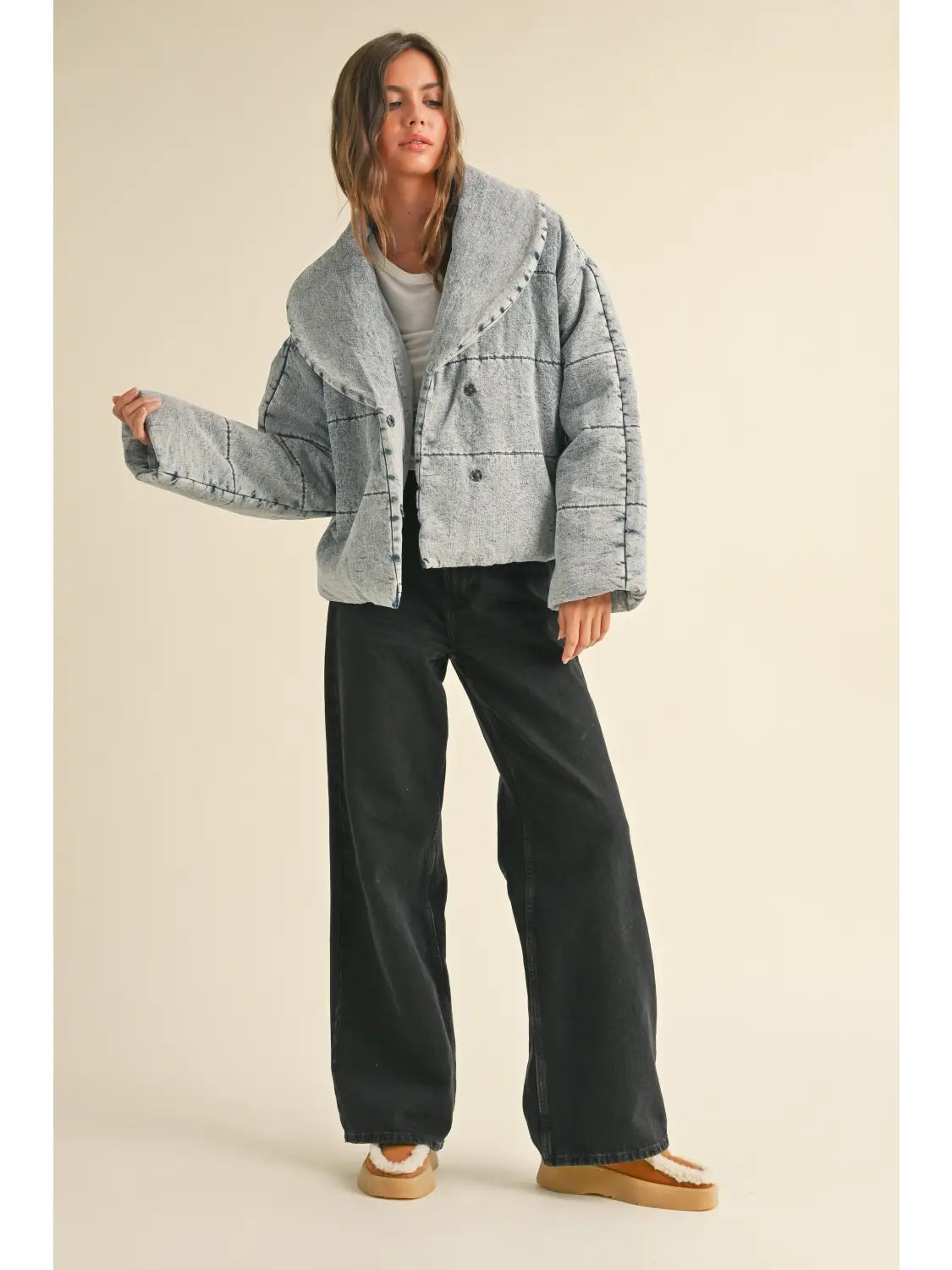 Quilted Tie to Close Denim Jacket