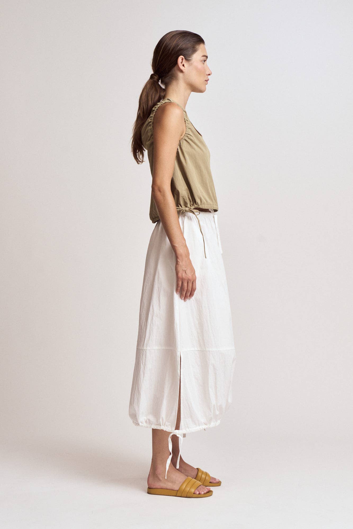 Gathered Cropped Tank- Dry Herb