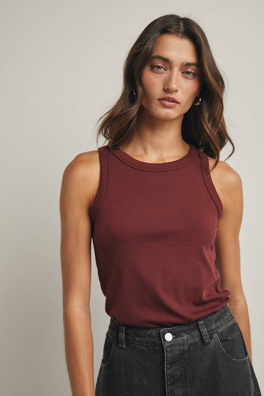 Ribbed Tank Top- Burgundy