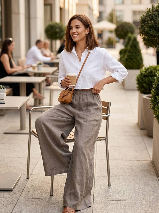 Wide Leg Linen Pants in Mole
