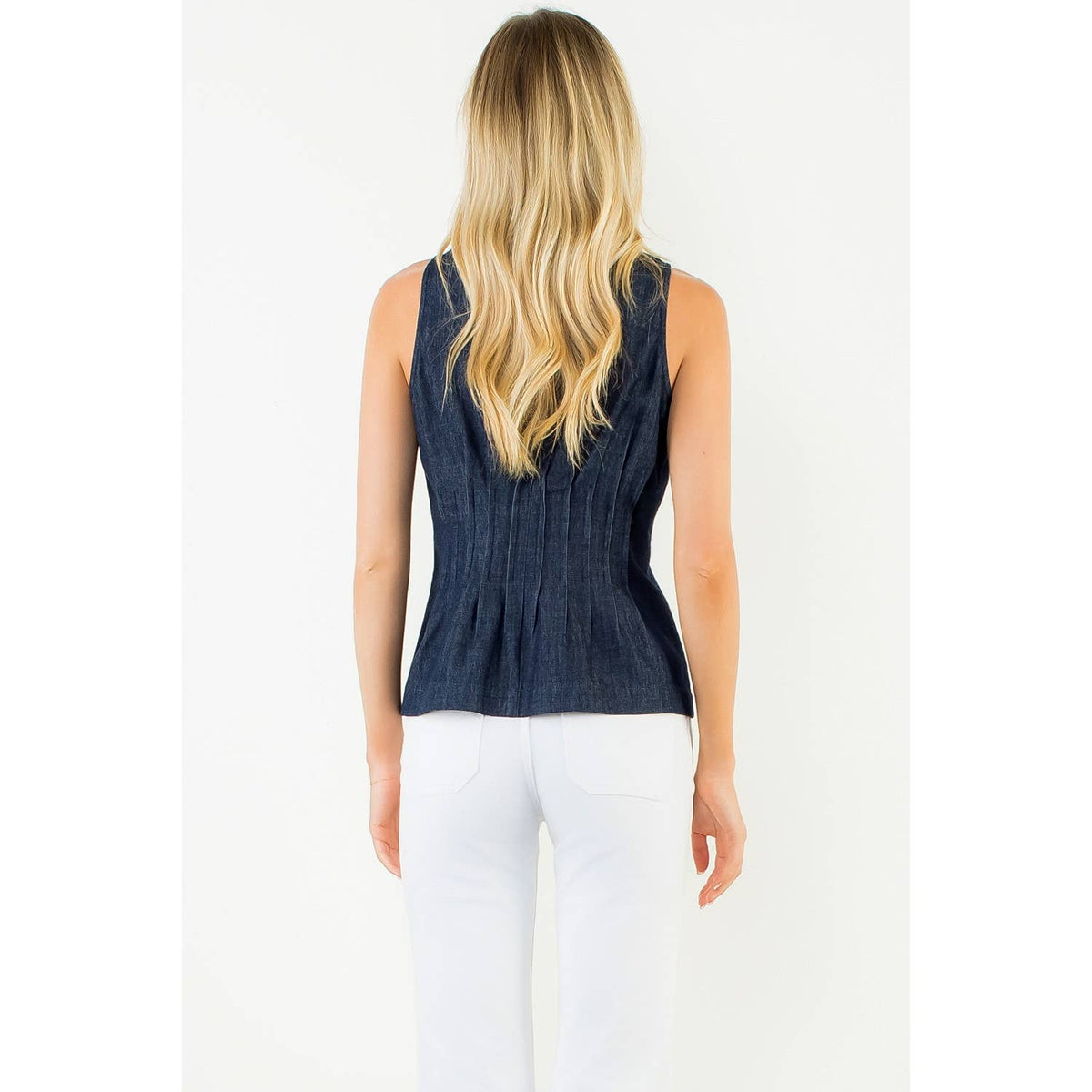 Denim Pleated Top