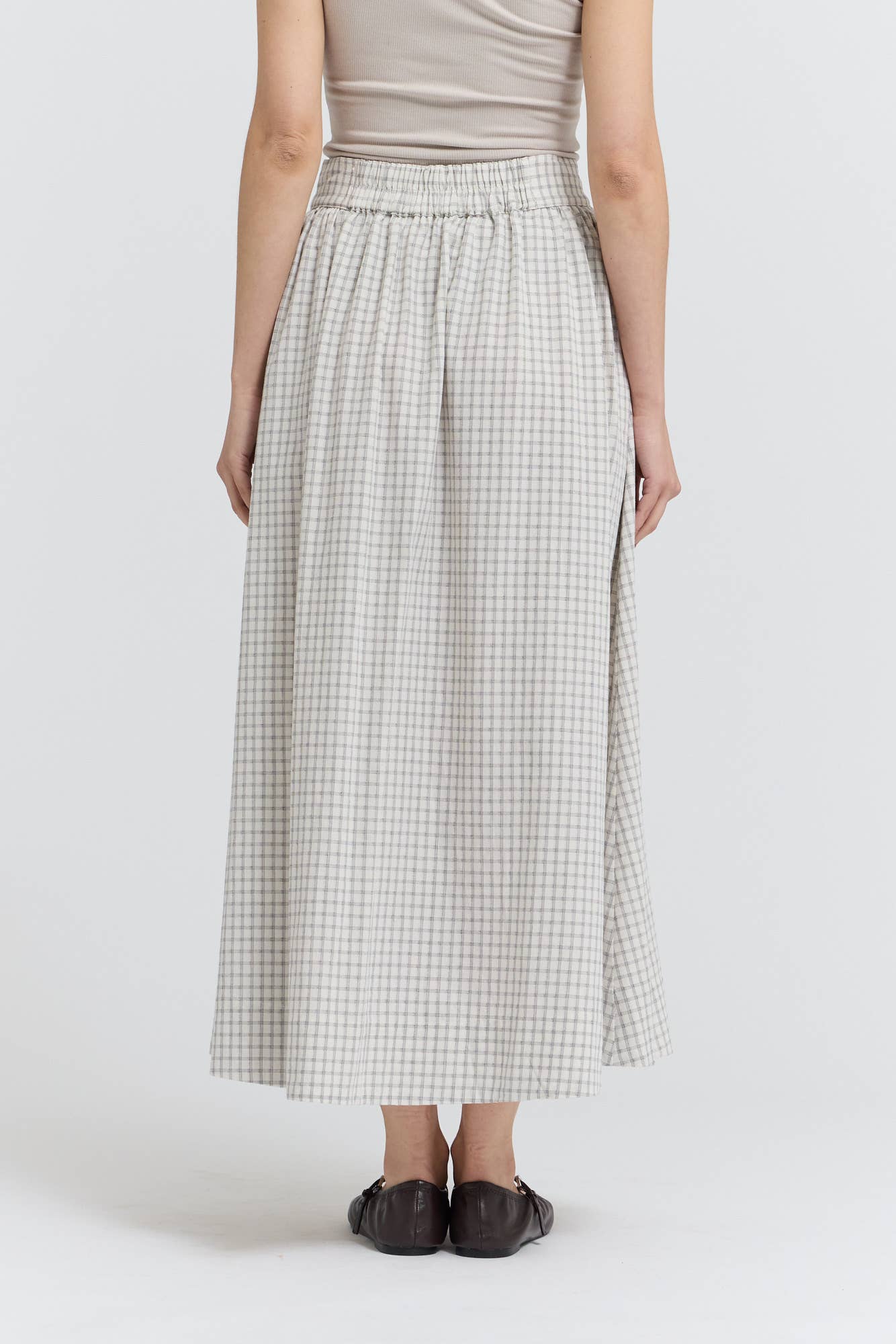 Plaid Button Trim Midi Skirt