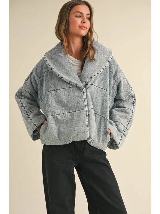 Quilted Tie to Close Denim Jacket