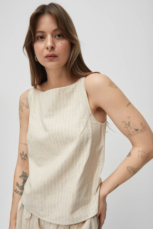 The Macey Top | Striped Linen Tank Top