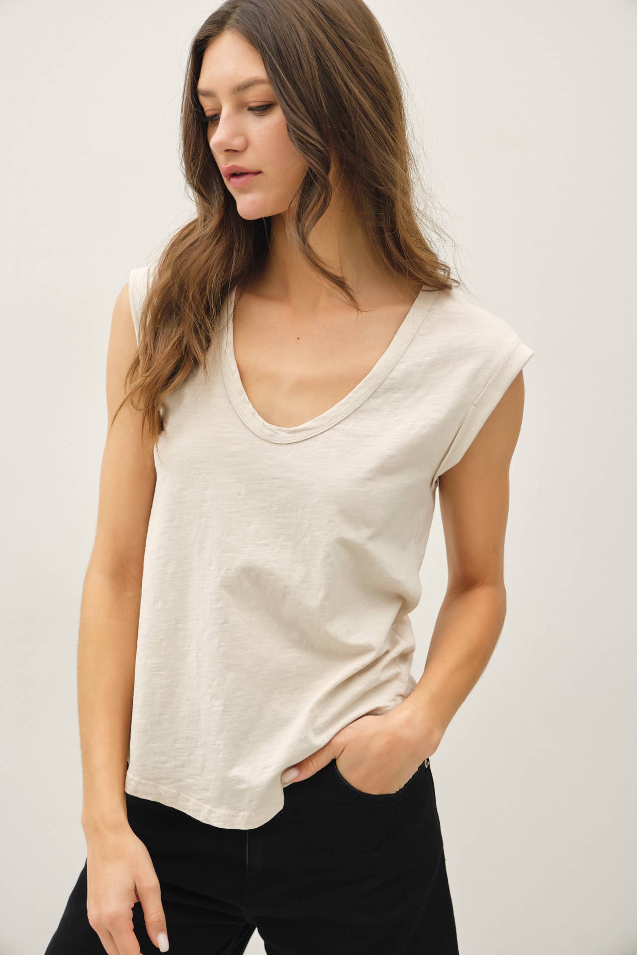 Cap Sleeve Top- Stone