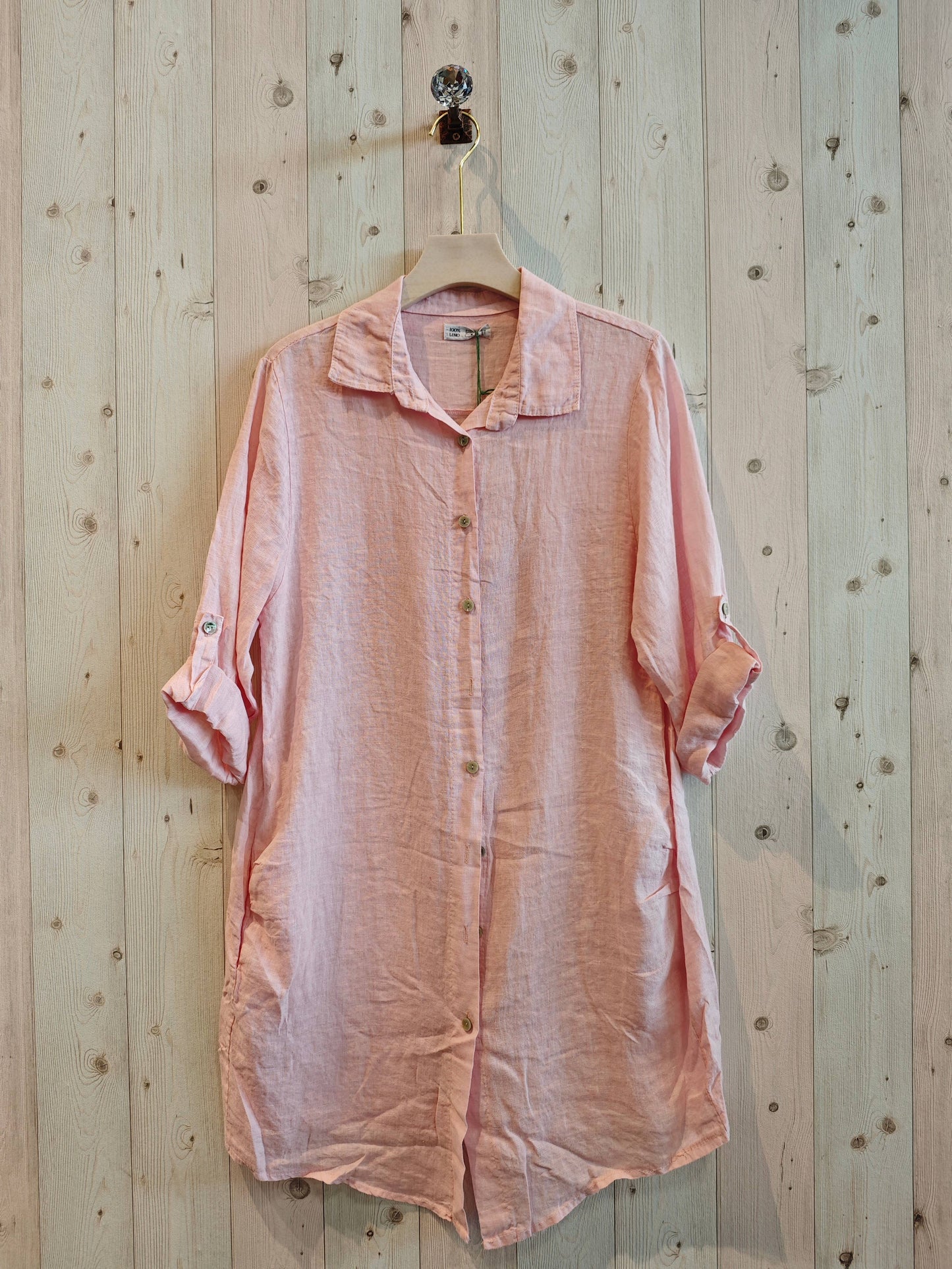 Ref-89075 SHORT SHIRT 100% LINEN: BEIGE