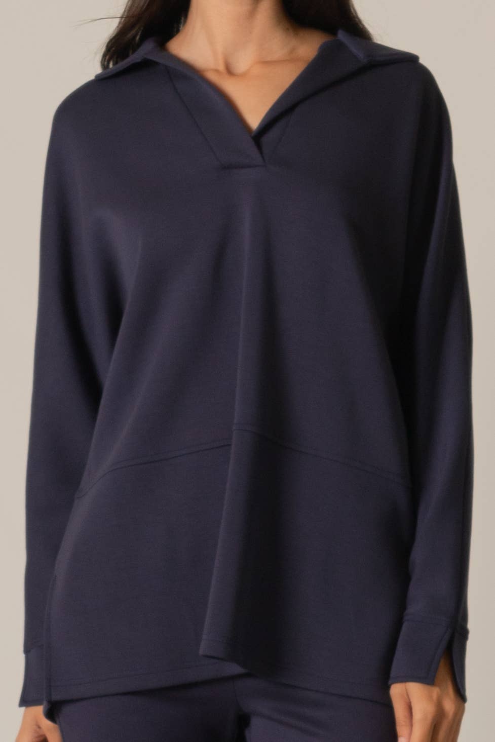 Collared Long Sleeve Top- Navy
