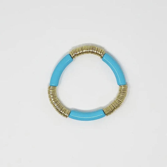 Gold Tube Bracelet - Aqua