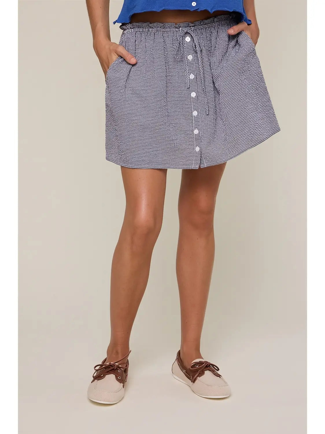 Gingham Button-Up Mini Skirt