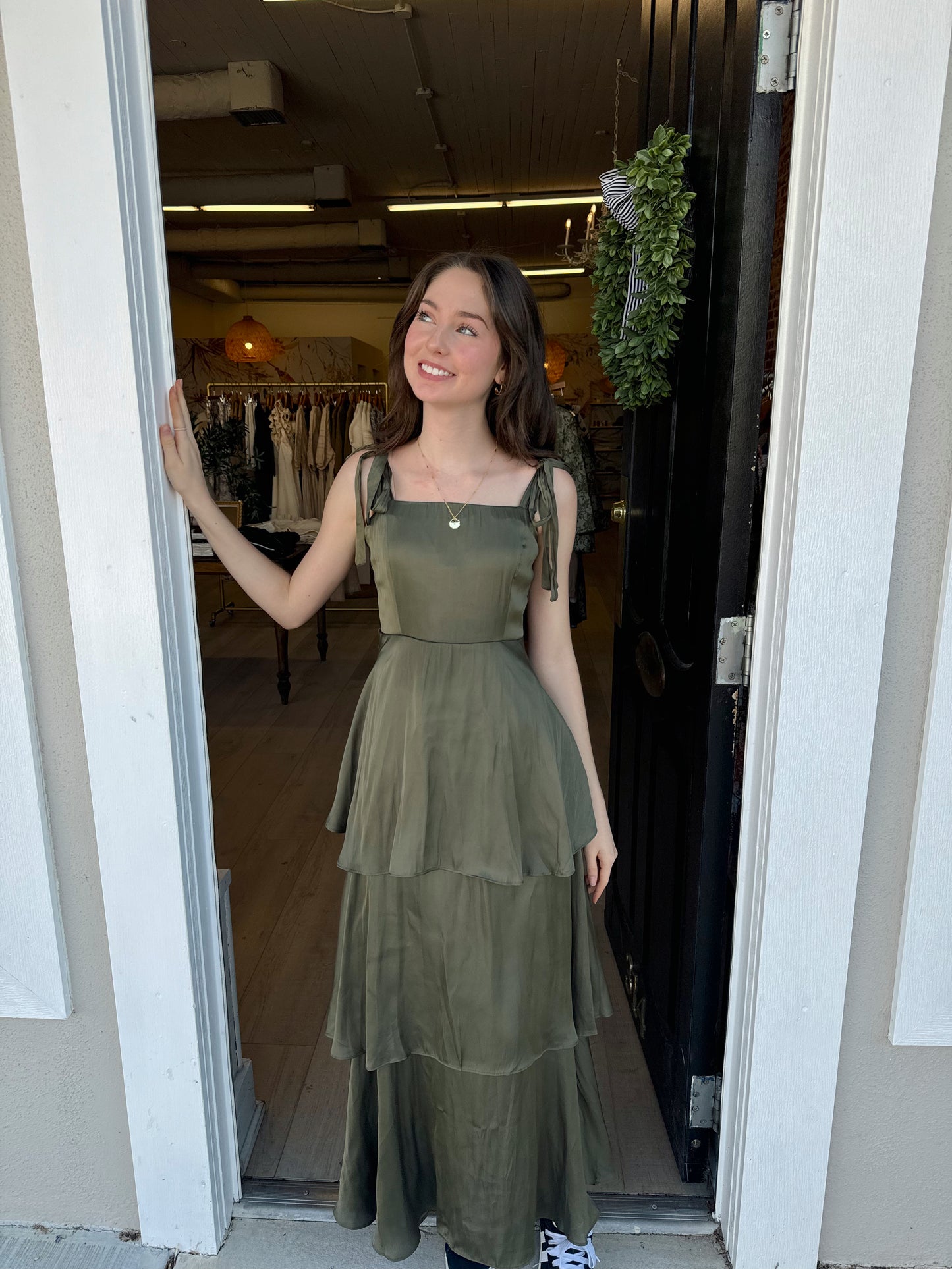 Olive Tiered Maxi Dress