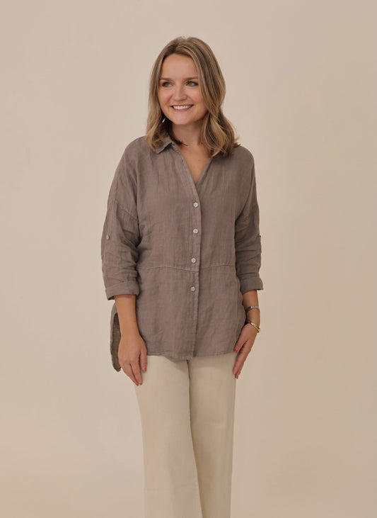 Button-Up 100% Linen - Mole