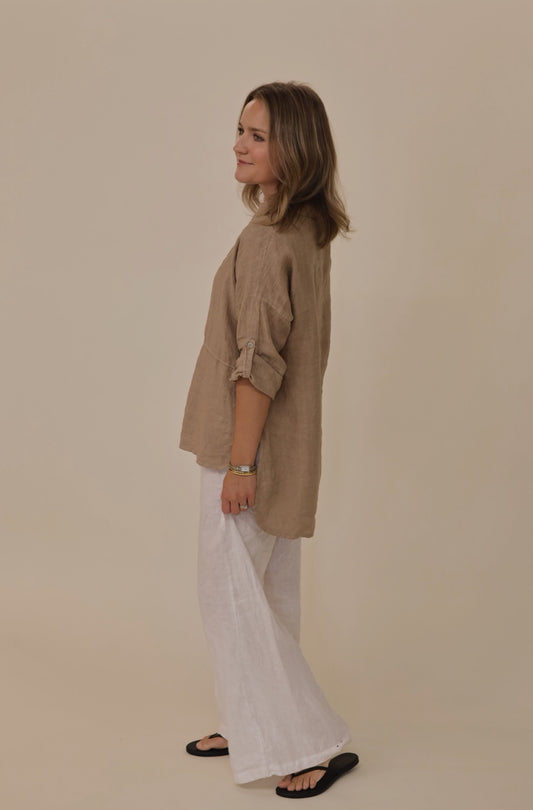 Button-Up 100% Linen - Camel