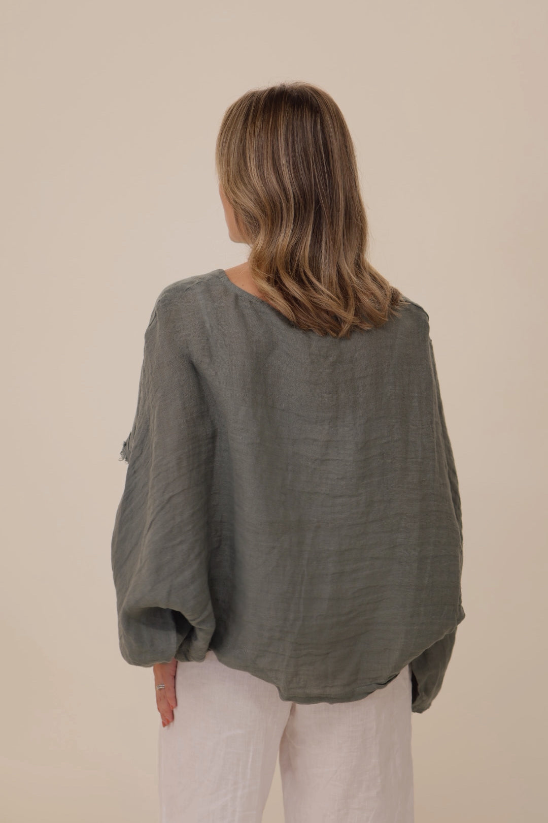 Crossover Blouse 100% Linen - Olive