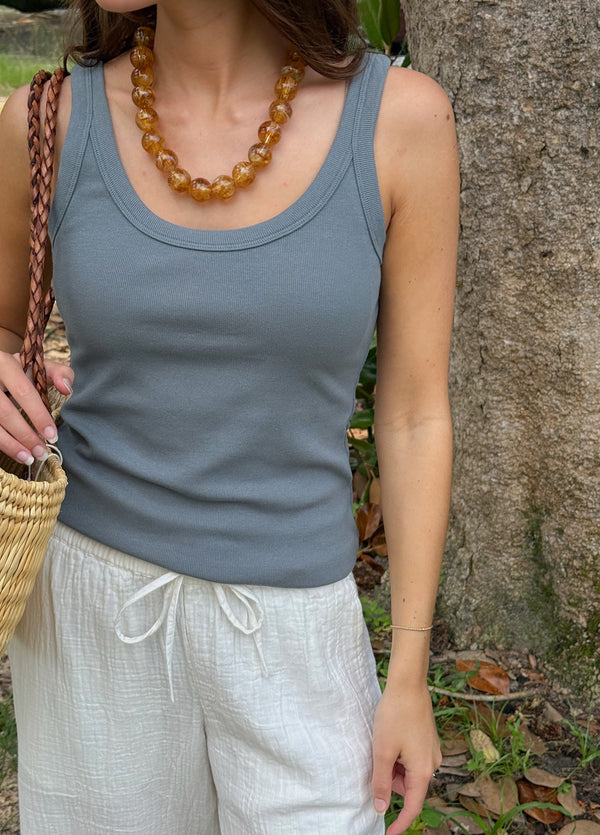 Ribbed Knit Tank - Grey