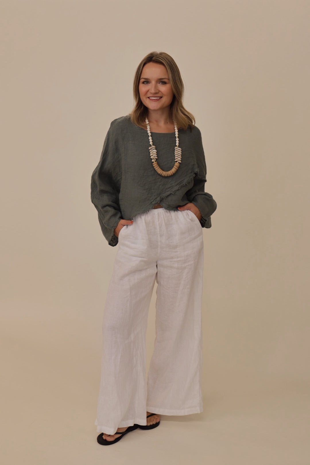 Crossover Blouse 100% Linen - Olive