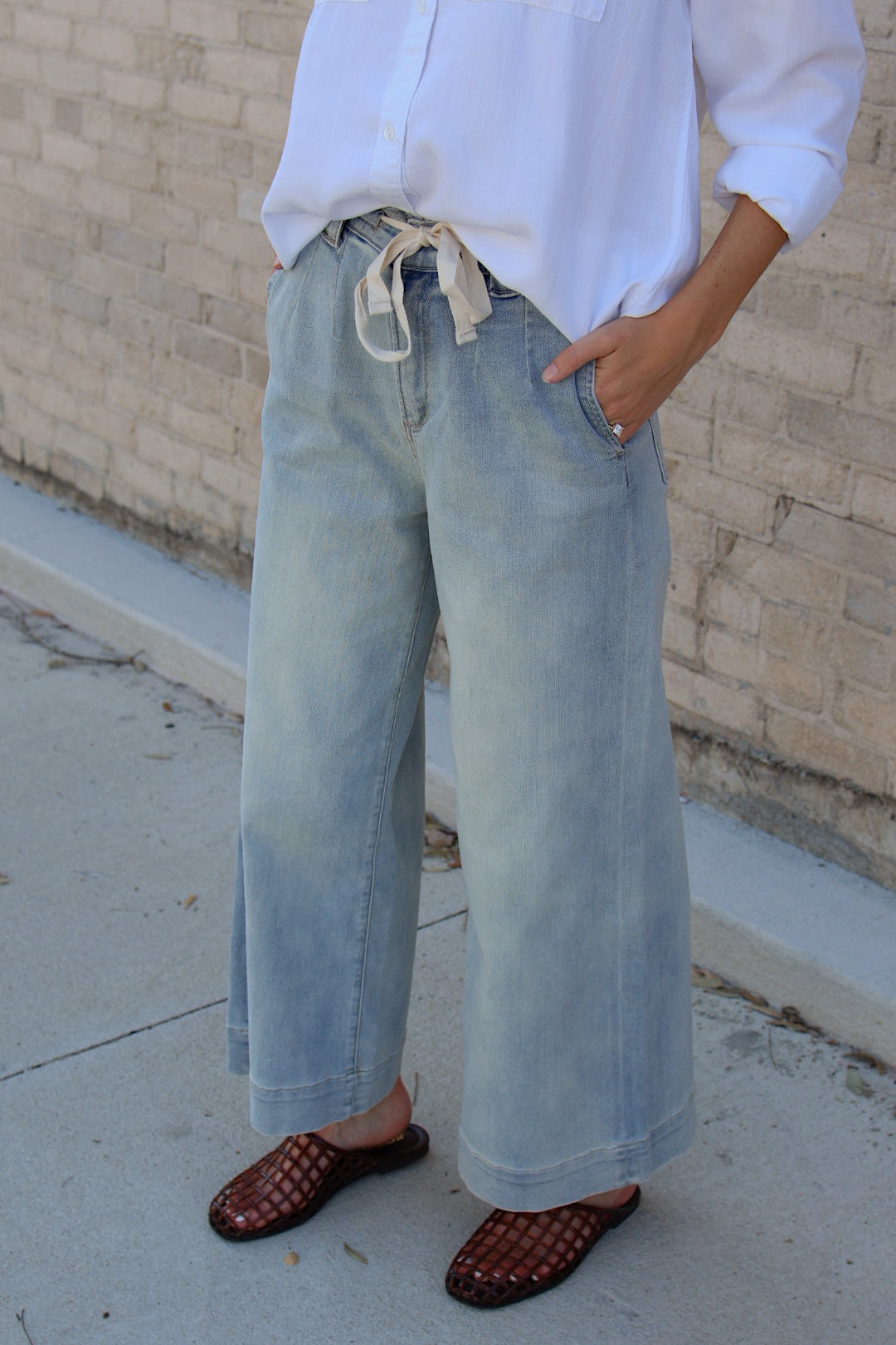 Tied Washed Denim Pant