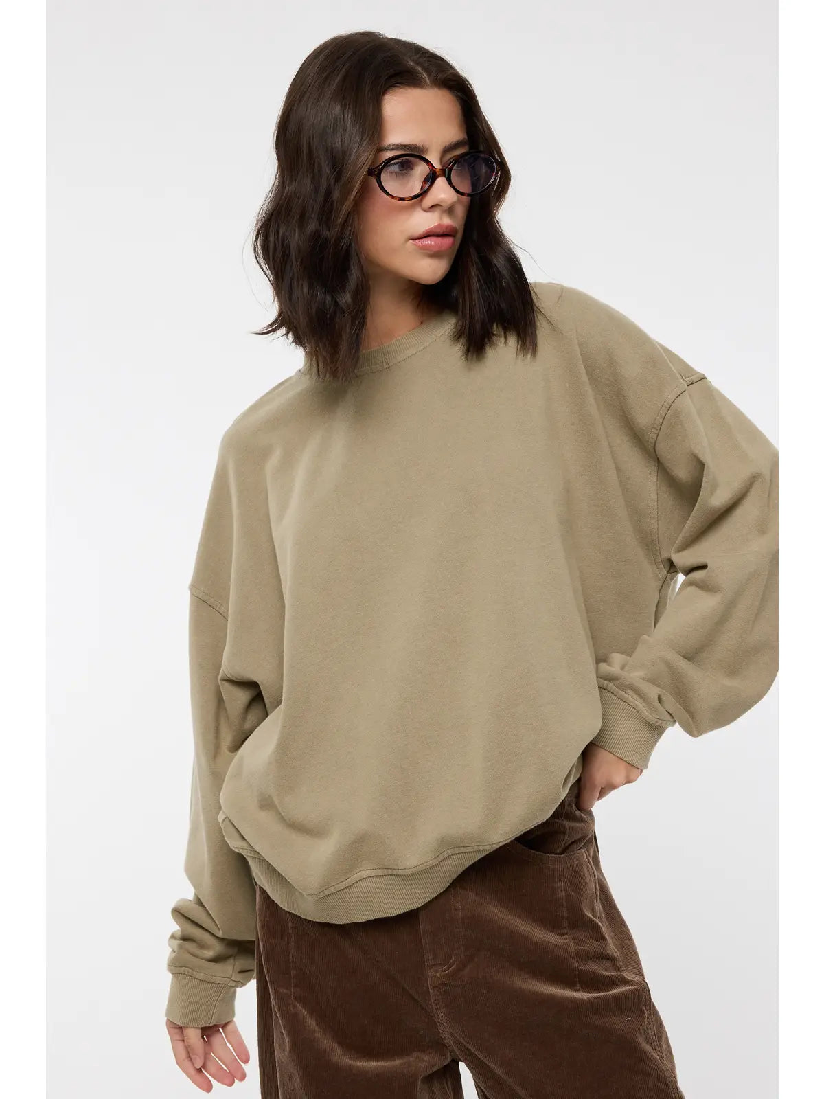 Washed Terry Sweatshirt- Olive