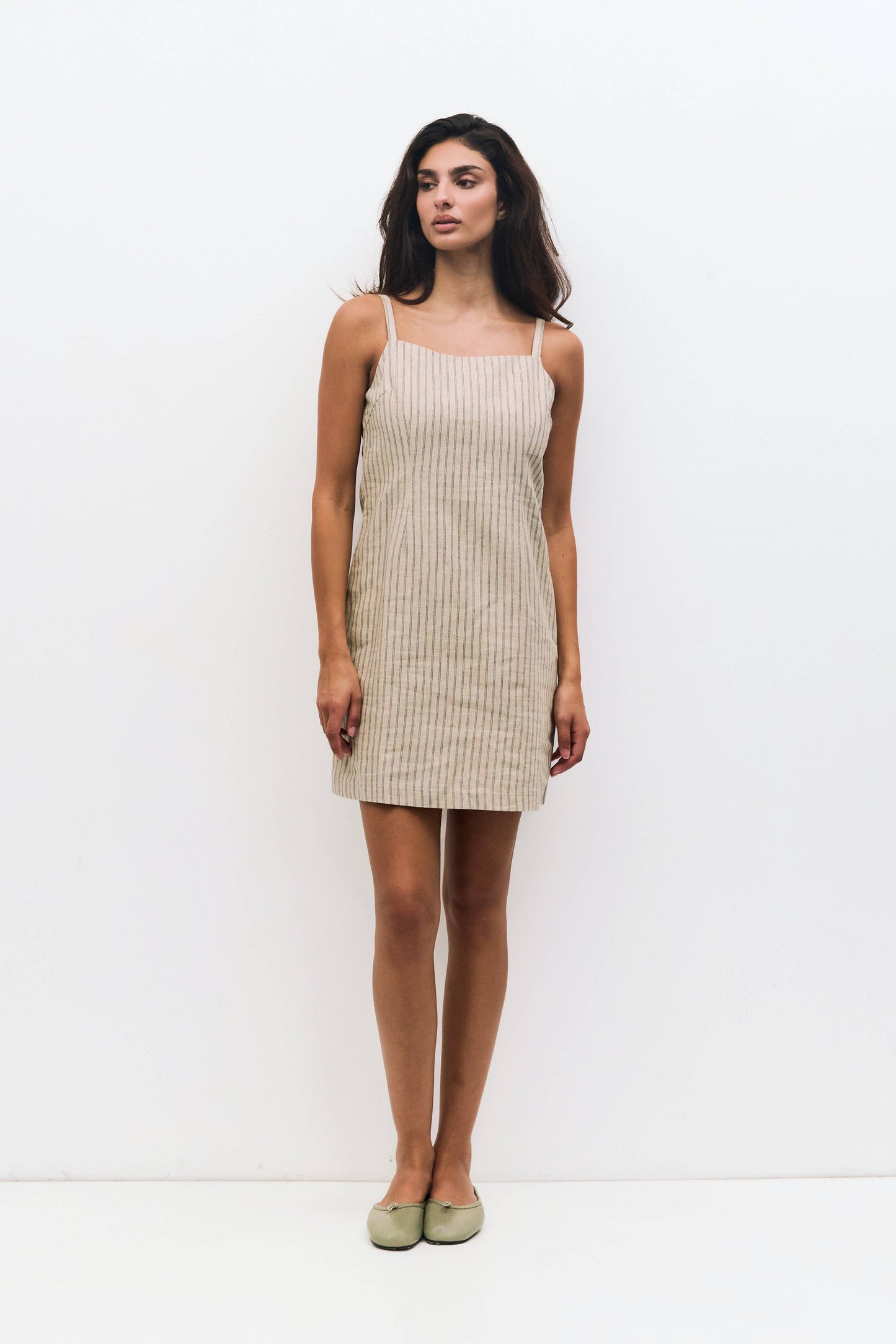 The Casey Dress in Oatmeal Stripe
