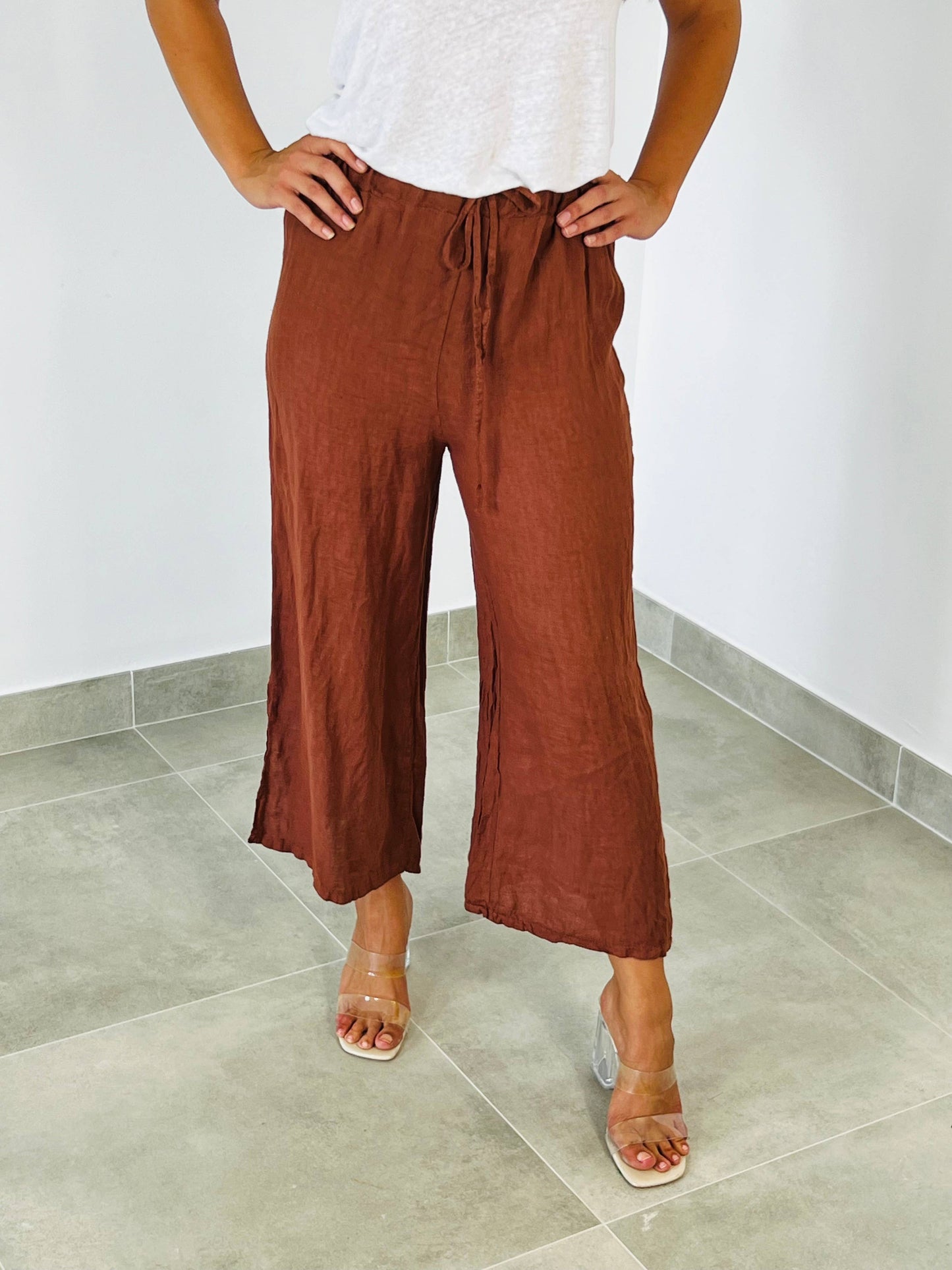 Ref-6380 100% LINEN PANTS: Khaki