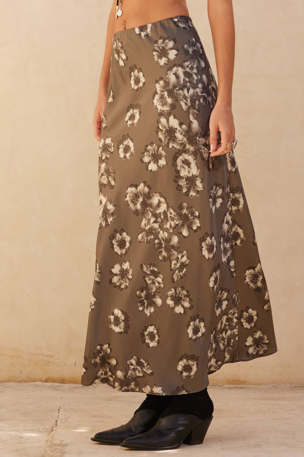 Floral Satin Maxi Skirt