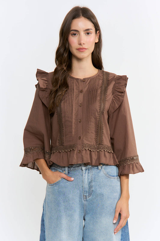 Ruffle Blouse with Lace Trim