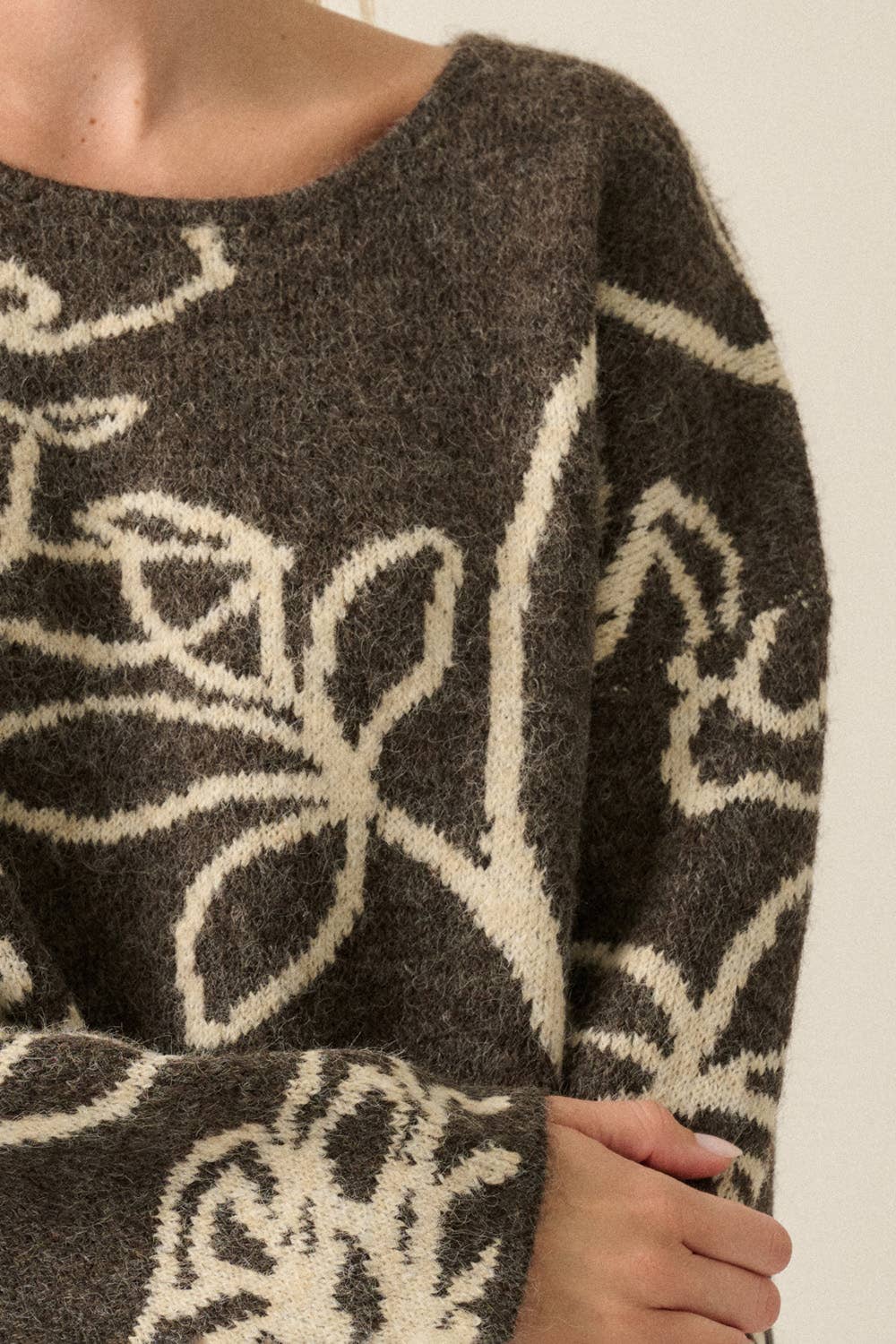 Floral Knit Sweater / Espresso