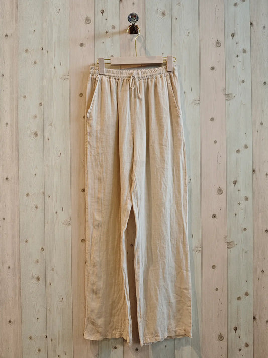 Beige Straight Leg Linen Pants