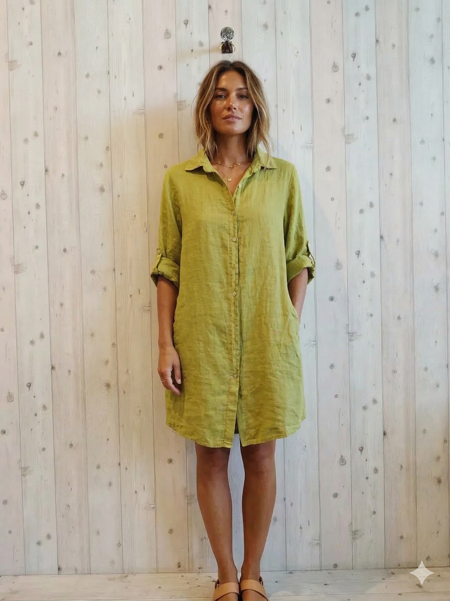 Ref-89075 SHORT SHIRT 100% LINEN: BEIGE