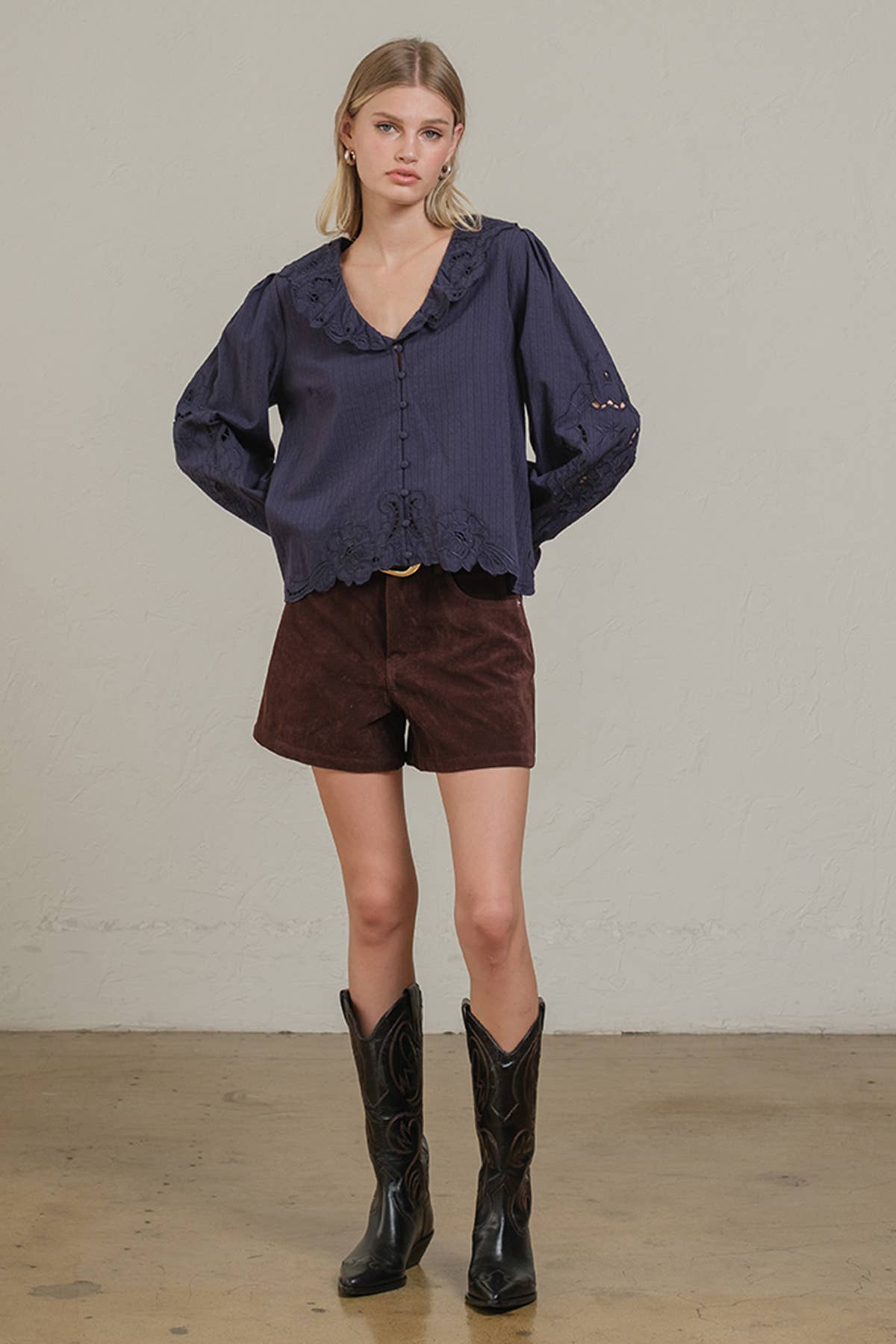 Embroidered Eyelet Collar Blouse