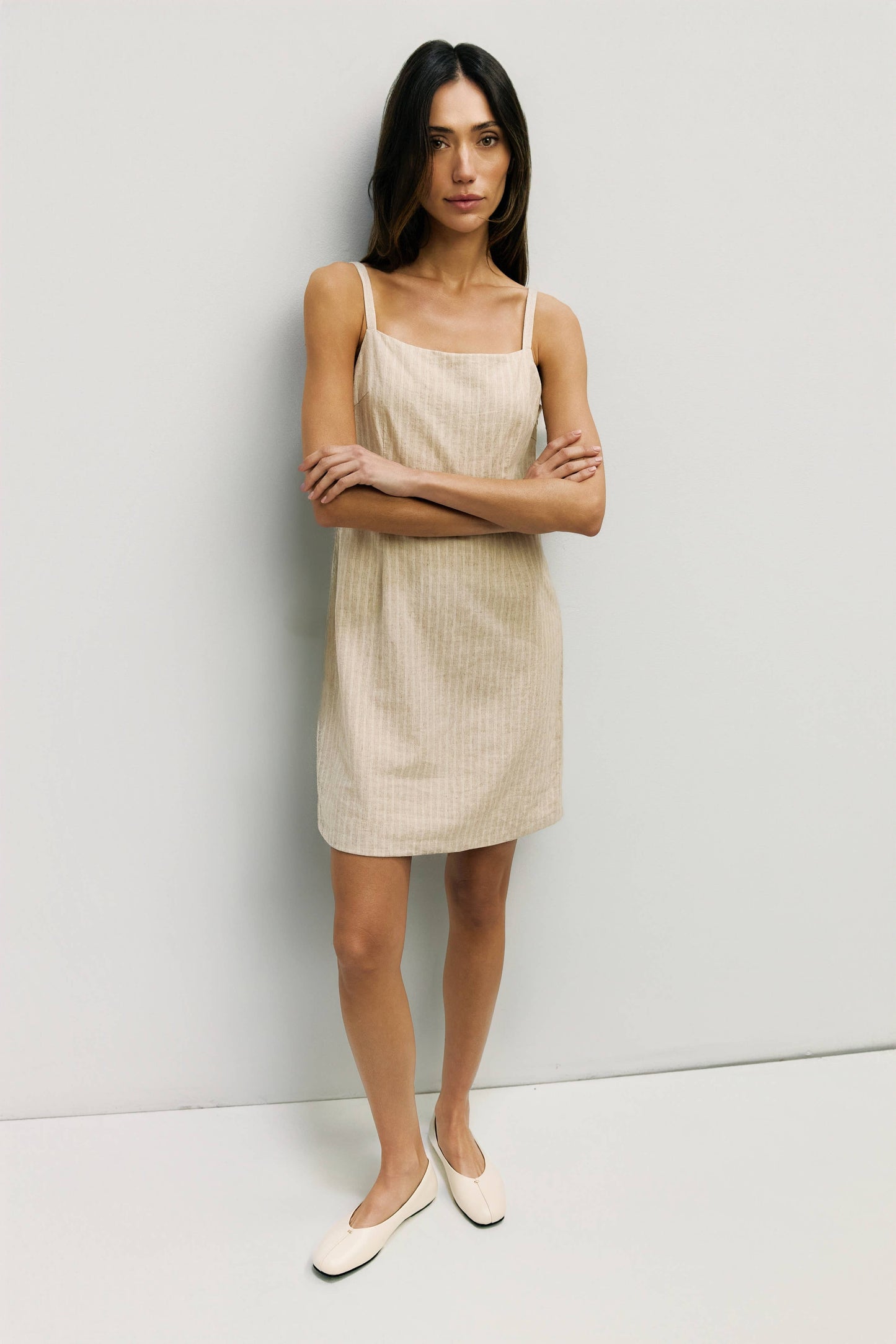 The Casey Dress in Oatmeal Stripe
