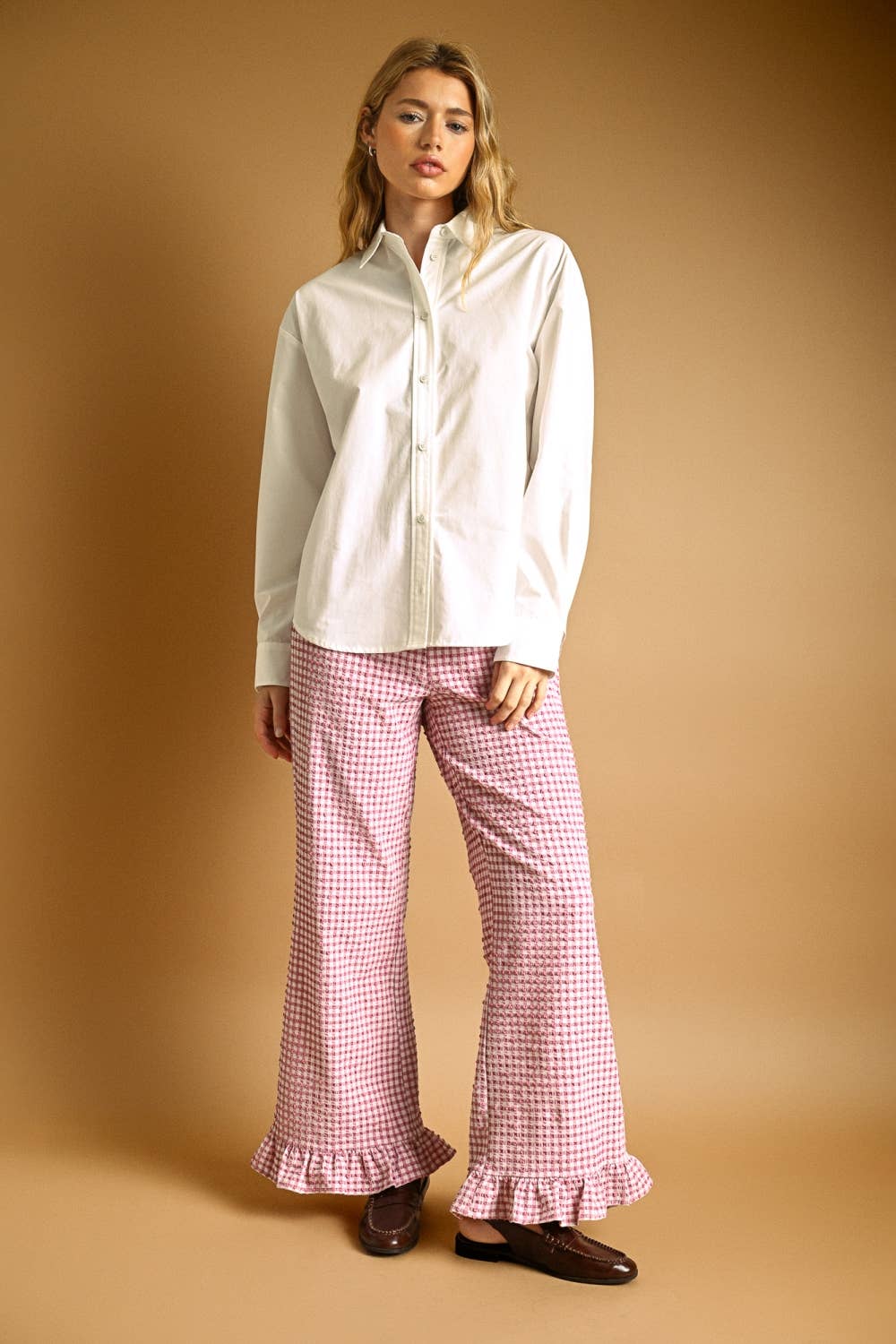 T7594   LONG SLEEVE BUTTONDOWN SHIRTS: WHITE / L