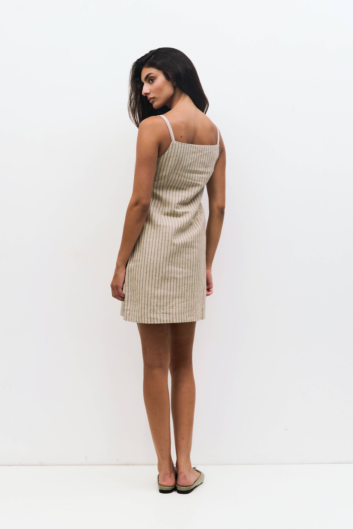 The Casey Dress in Oatmeal Stripe
