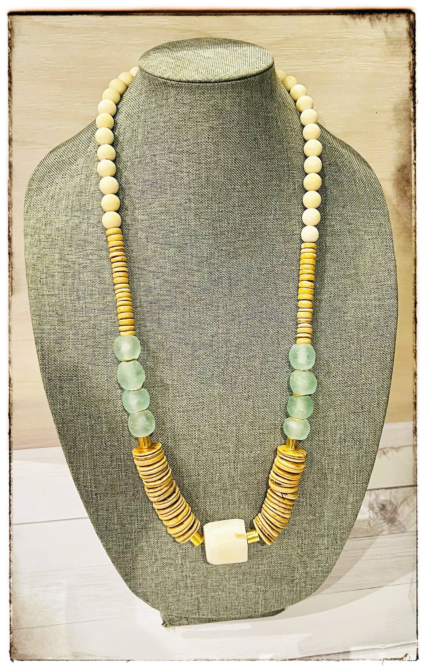 Tan Coconut Wood Bead Necklace