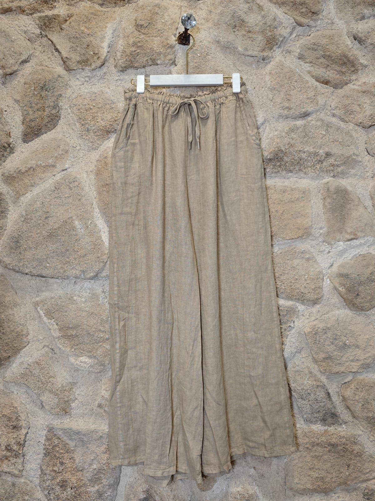 Ref-18116 WIDE-LEG PANTS 100% LINEN: Camel