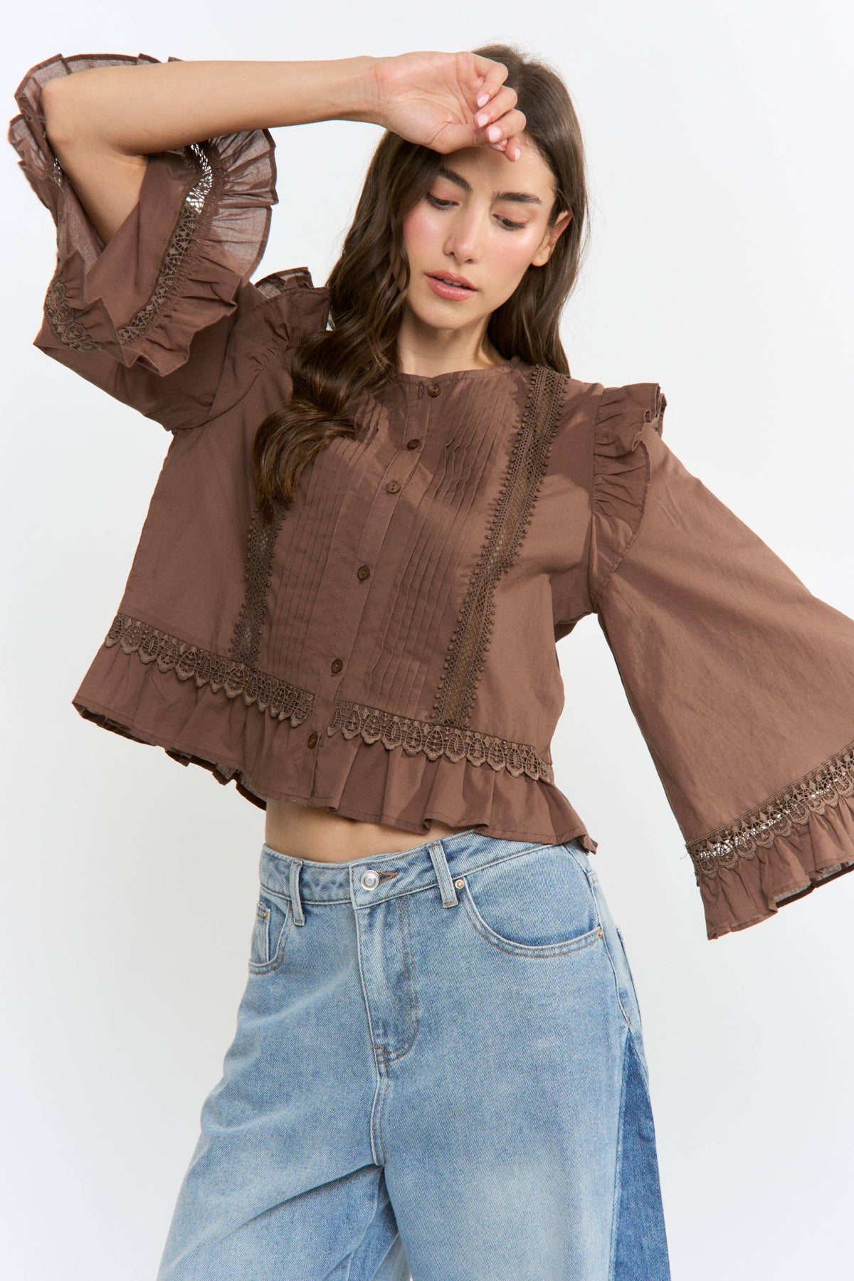 Ruffle Blouse with Lace Trim