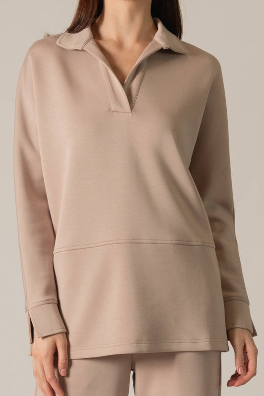 Collared Long Sleeve Top- Taupe
